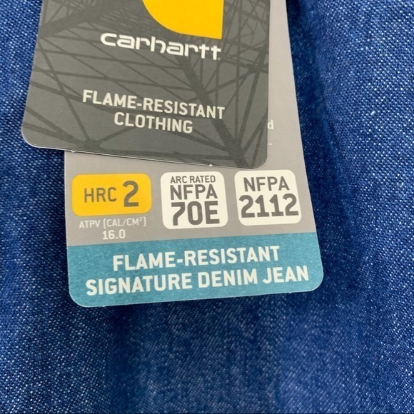 NWT Carhartt denim jeans blue flame resistant size 40 x32 zipper fly straight - Picture 4 of 7